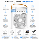 BuiBee Mini Air Cooler Fan — 4-in-1 Personal Cooler with Mist Spray, 7-Color LED Light & Aroma Diffuser | 600ml Tank | USB Powered