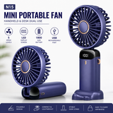 N15 Mini Portable Handheld Fan with Smart LED Display, 5 Speed Cooling, USB Rechargeable