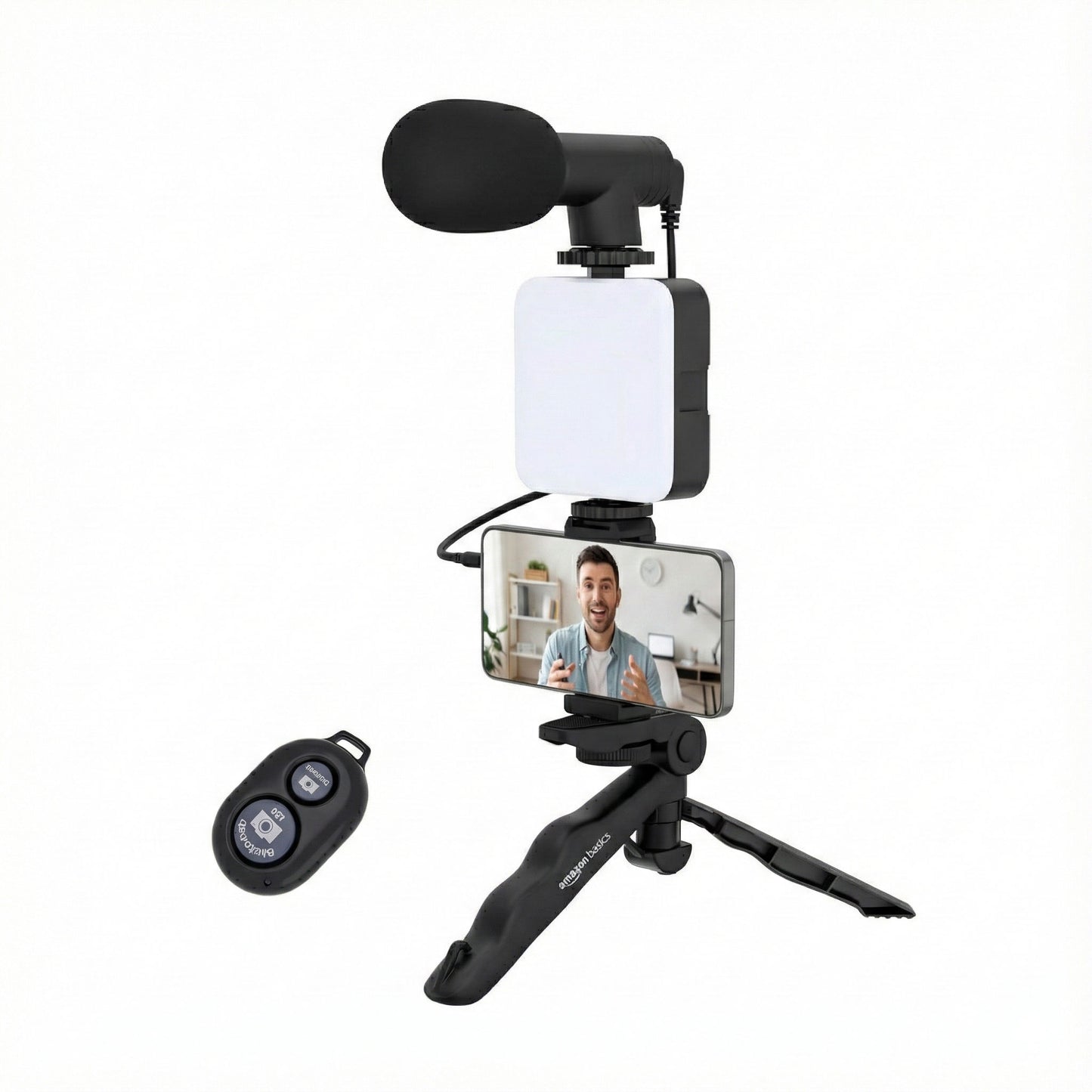 All-in-One Video Maker Kit with Tripod, Mic & LED Light – Smartphone Vlogging Setup