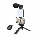 All-in-One Video Maker Kit with Tripod, Mic & LED Light – Smartphone Vlogging Setup