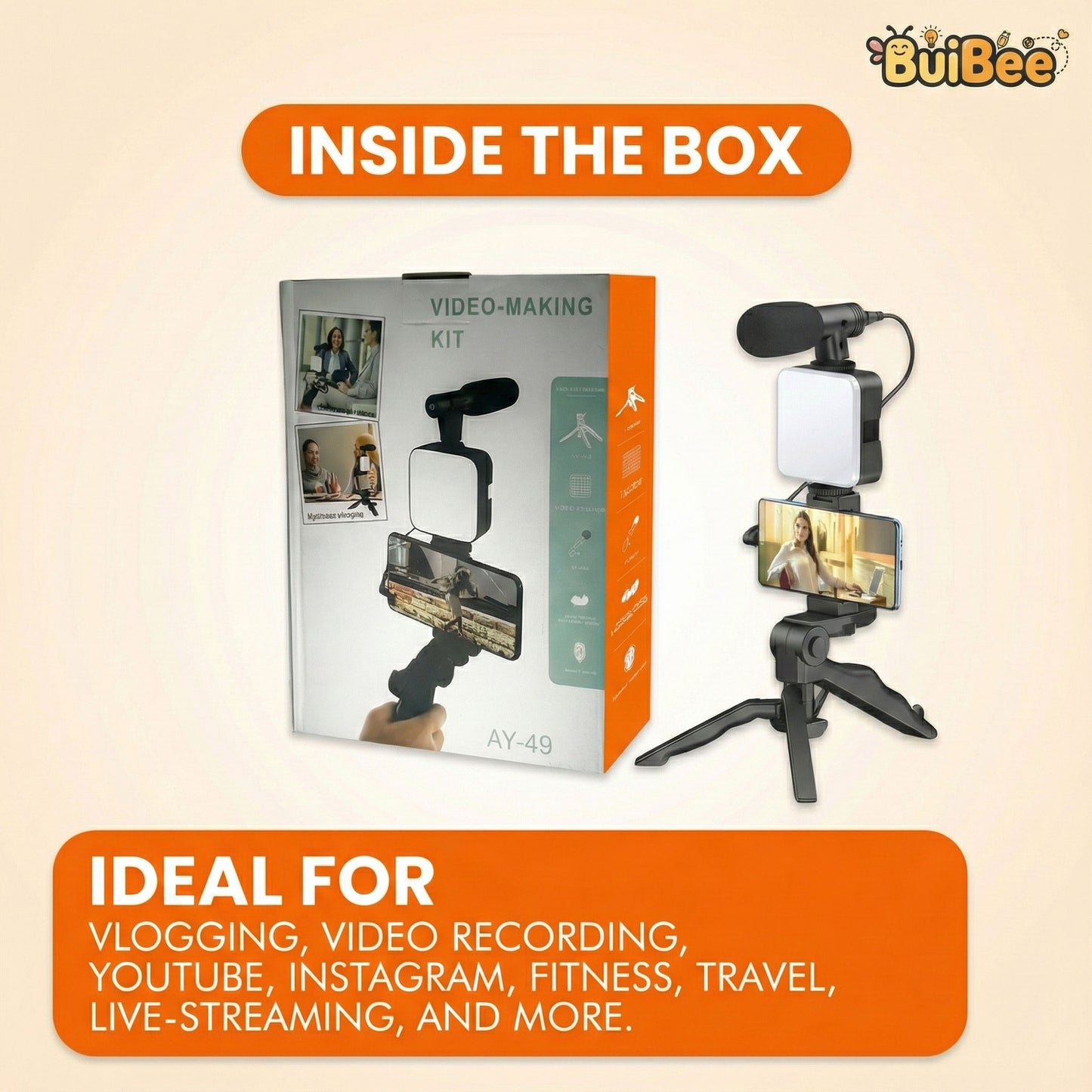 All-in-One Video Maker Kit with Tripod, Mic & LED Light – Smartphone Vlogging Setup