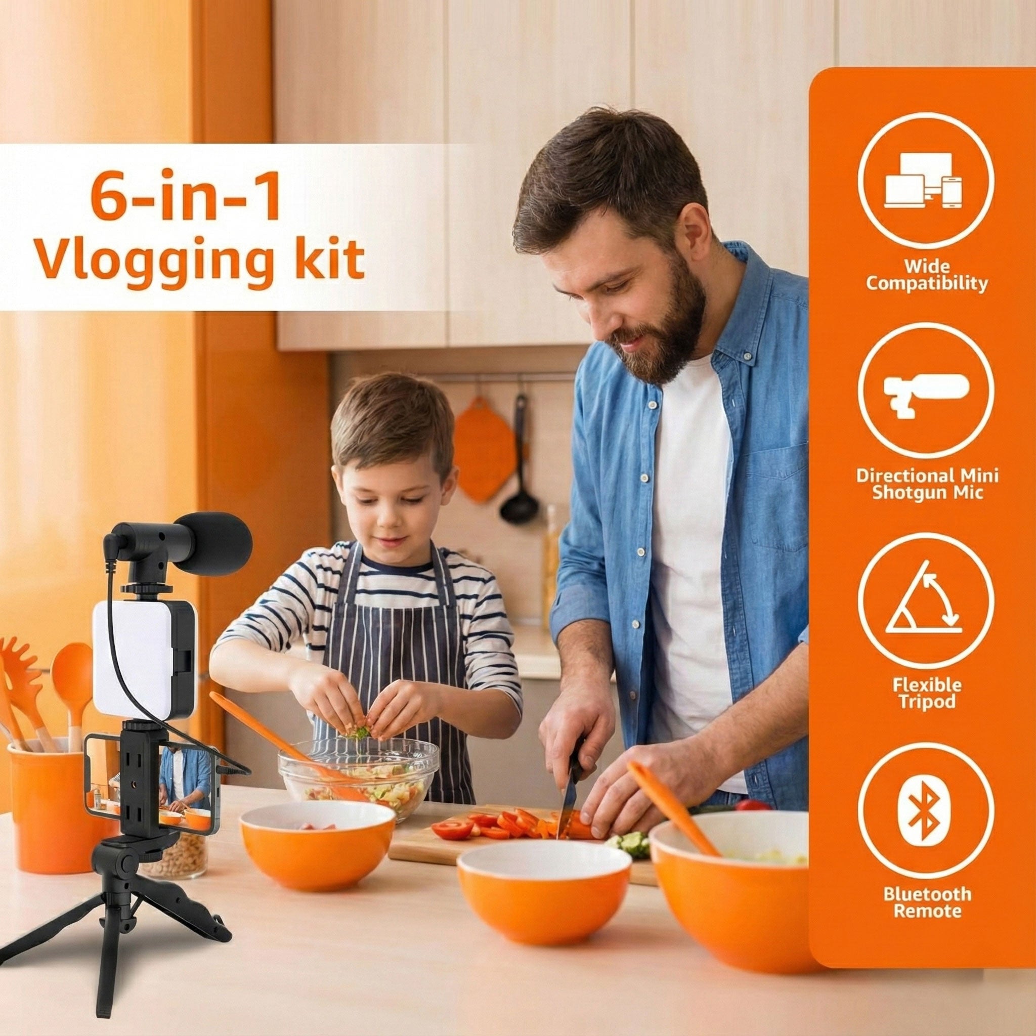 All-in-One Video Maker Kit with Tripod, Mic & LED Light – Smartphone Vlogging Setup