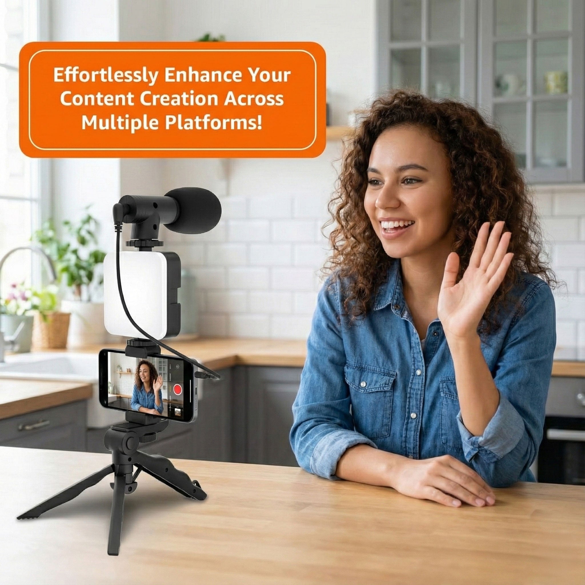 All-in-One Video Maker Kit with Tripod, Mic & LED Light – Smartphone Vlogging Setup