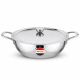 Mintage Triply Deep Hammered Kadhai with Lid – 304 Stainless Steel | Induction & Gas Compatible