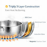Mintage Triply Deep Hammered Kadhai with Lid – 304 Stainless Steel | Induction & Gas Compatible