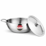 Mintage Triply Deep Hammered Kadhai with Lid – 304 Stainless Steel | Induction & Gas Compatible